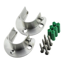 Stainless Steel Wall/Ceiling Mount Brackets For Heavy-Duty Round Curtain Rods And Clothes Hangers, 25mm Opening