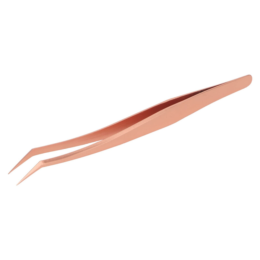 Gold Eyelash Tweezers Ergonomic Rose Stainless Steel For False Lash Extensions Curved Diy Lash Applicator Long Handle