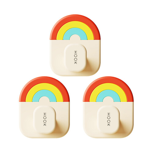 3Pcs Strong Adhesive Hooks Rainbow Colored Hooks-rainbow colors