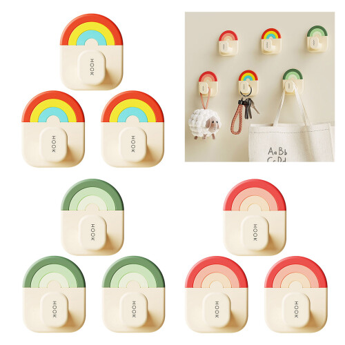 3Pcs Strong Adhesive Hooks Rainbow Colored Hooks-rainbow colors 1