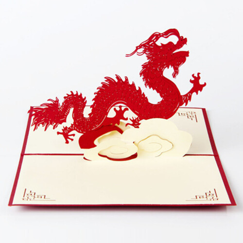 2 Unidades Cartões De Boas- 3D Com Dragão Chinês 2