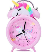Einhorn-Wecker für Mädchen, geräuschlose Nachttischwecker mit Hintergrundbeleuchtung, tickfreie Vintage-Doppelglockenwecker für Tiefschläfer
