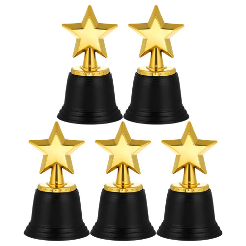 5 Mini Gouden Trofees Plastic Voor Feest Aandenken Prijs