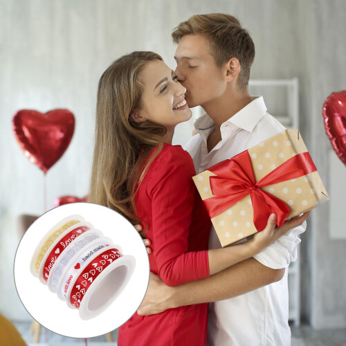Polyester Geschenklint Met Hartpatroon Voor Feestdecoratie 1