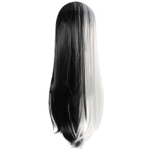 Lange Glatt Haarperücke Weiß Schwarz Für Cosplay