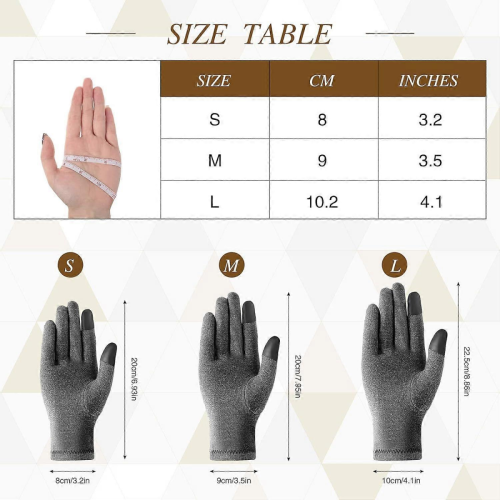 Full Fingered Arthritis Gloves Compression Gloves, Warmth and Compression, Grey Compression Gloves Wrist Support Carpal Tunnel Glove L 1