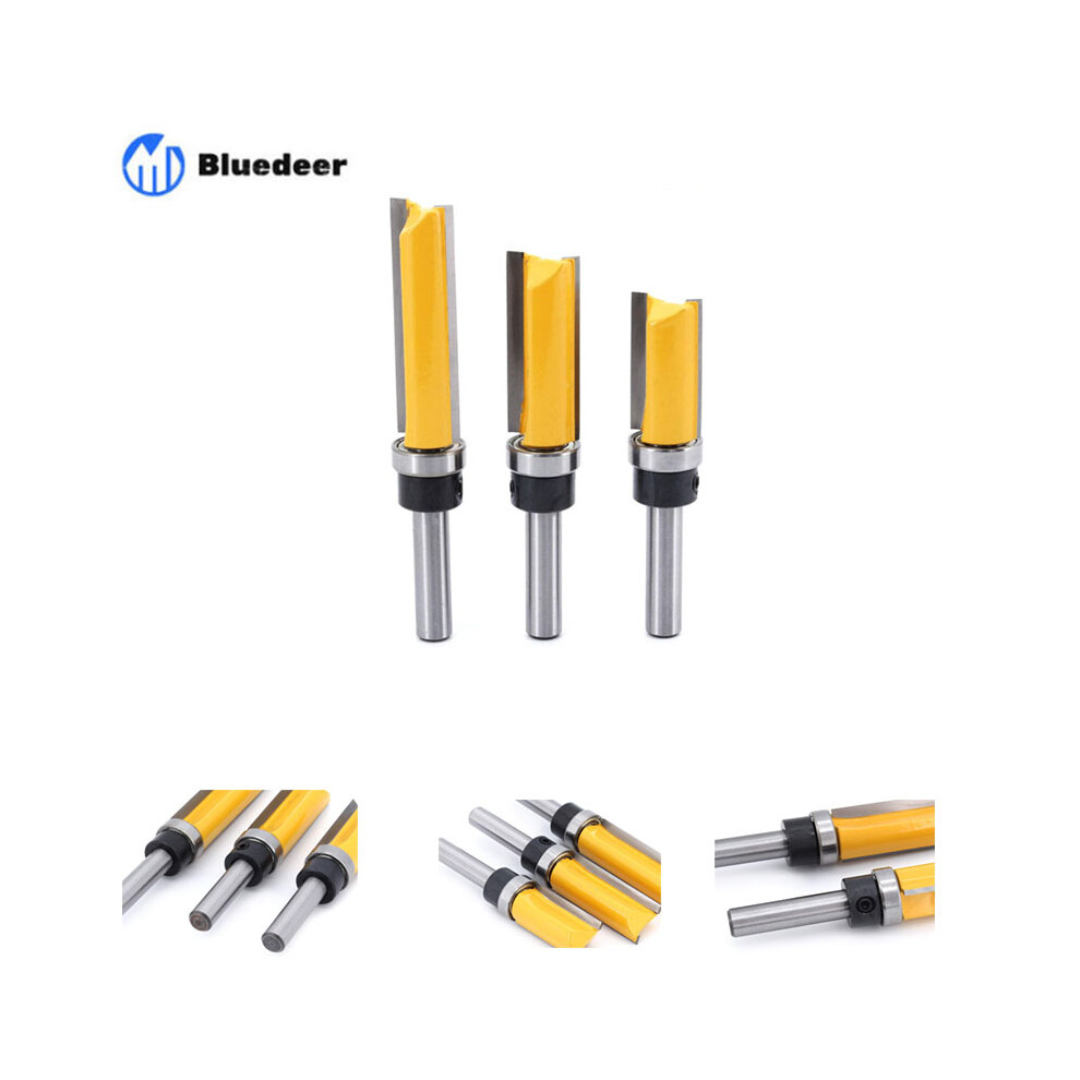 3-Piece 8mm Shank Flush Trim Router Bit Set, Flush Cutter, Copy Cutter with Top Bearing, Cisea Bluedeer Woodworking Milling Tools-image-OPC-PM7WKB7-NEW