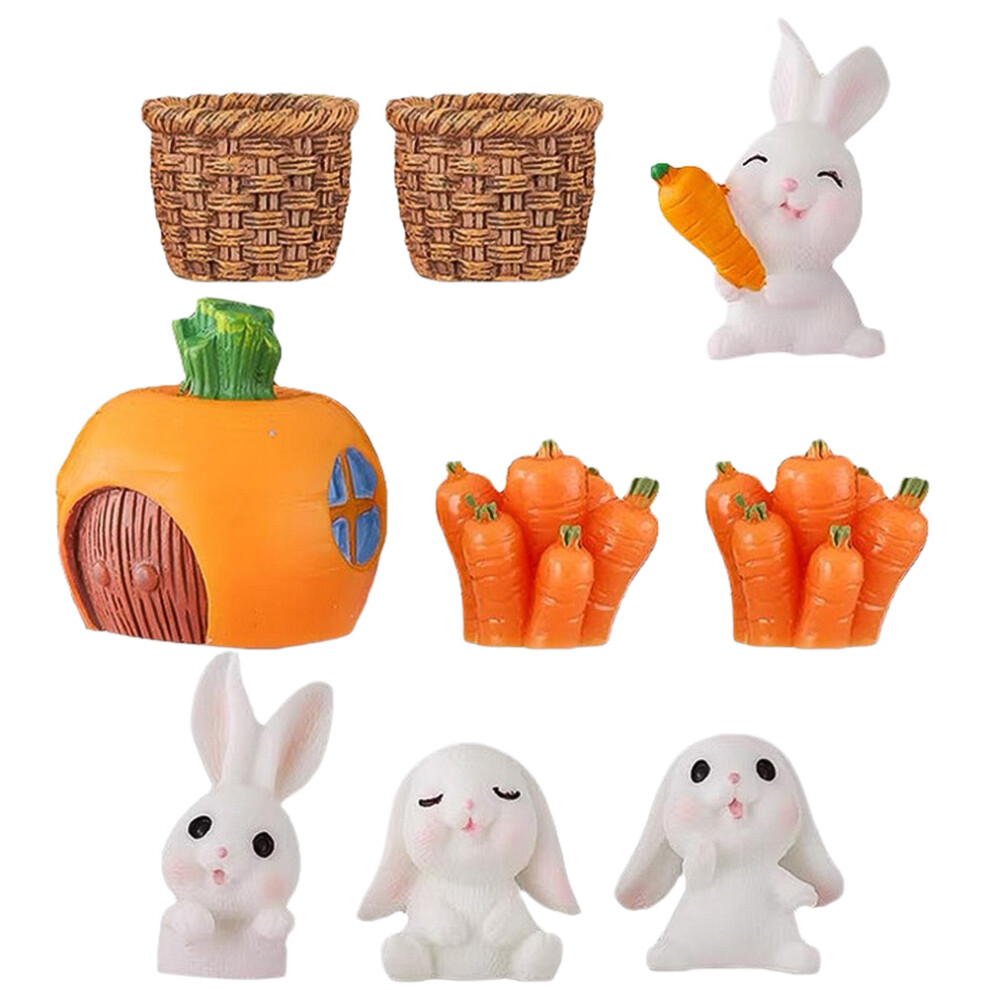 9 Sztuk Miniatury KróLika I Marchewki W Koszyku SłOmy Wielkanoc-image