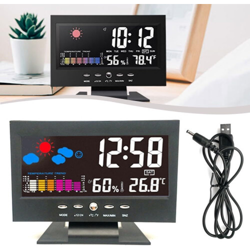 LCD Display Clock With Temperature And Humidity Sensor, White Finish, Compact Design 2