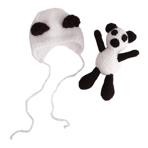 1 Set Handgefertigte Gestrickte Panda Mütze 0-1