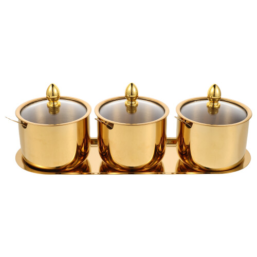1 Set 3 Roosters Suikerpot Met Dienblad Rvs Container