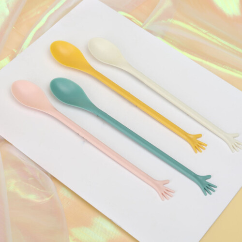 4Pcs Colored Food Spoons Palm Shaped Coffee Dessert Tableware 2