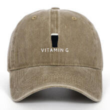 (Khaki)Vitamin G Letter Vintage Baseball Cap With Breathable Cotton And Curved Brim