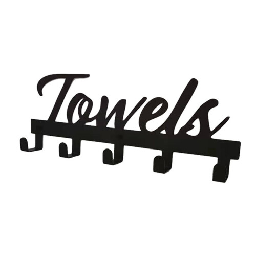 1Pc Black Iron Towel Hanging Rack Kitchen Bedroom Wall Mount Hook