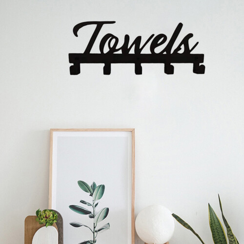 1Pc Black Iron Towel Hanging Rack Kitchen Bedroom Wall Mount Hook 1