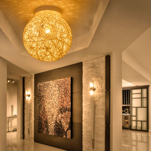 1Pc Decorative Yellow Rattan Ball Ceiling Lamp Corridor Light 2