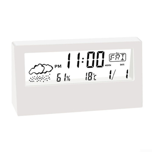 Creative Electronic Weather Clock With Digital Temperature And Humidity Display White Finish