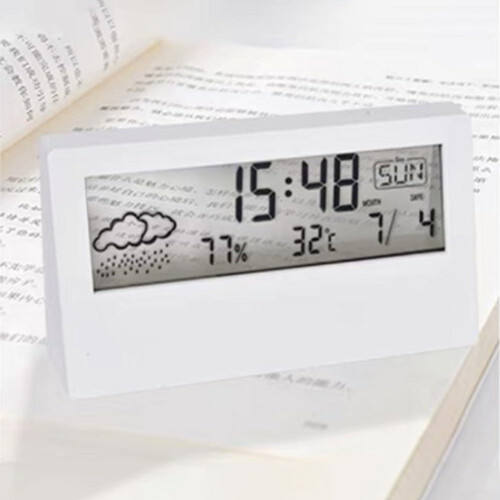 Creative Electronic Weather Clock With Digital Temperature And Humidity Display White Finish 2
