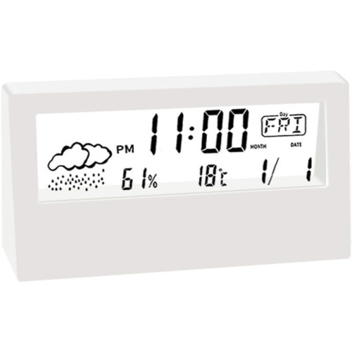 Creative Electronic Weather Clock With Digital Temperature And Humidity Display White Finish 1