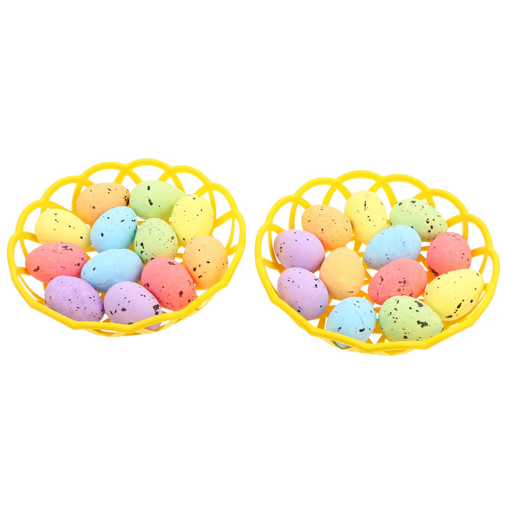 24 Sztuki Jajka Wielkanocne Symulacyjne Z Dekoracją I 2 Talerzami-image