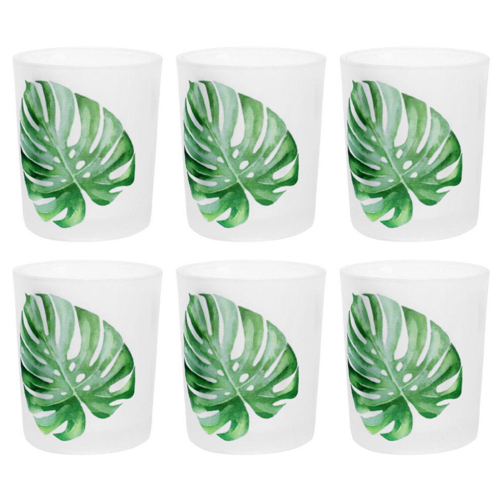 6 Szt. Szklany PodśWietnik Z Wzorem Monstera Do ŚWiec-image