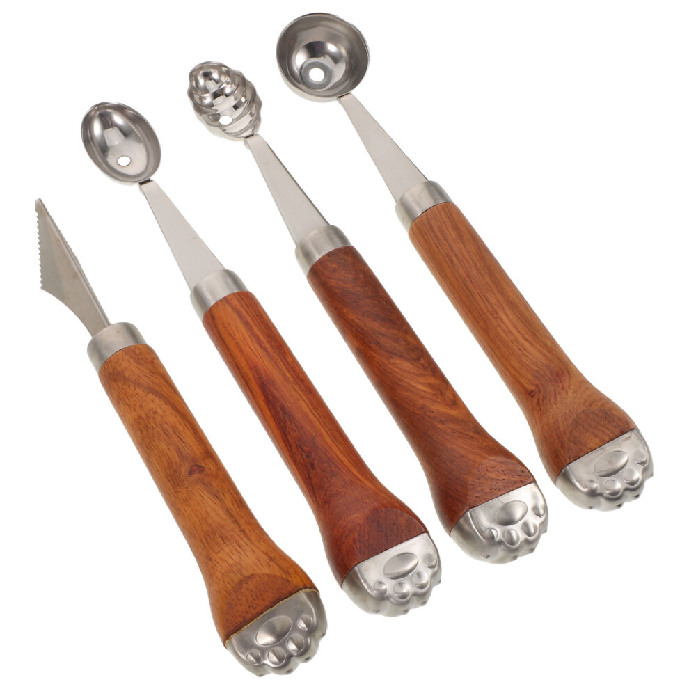 12 Sztuk ŁYżKa Do Arbuza Z Nierdzewnej Stali I Drewnianym Uchwytem-image