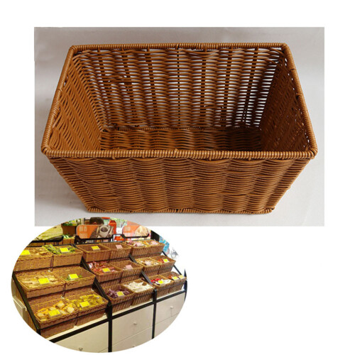 1Pc Light Brown Rattan Plastic Basket Woven Kitchen Storage 1