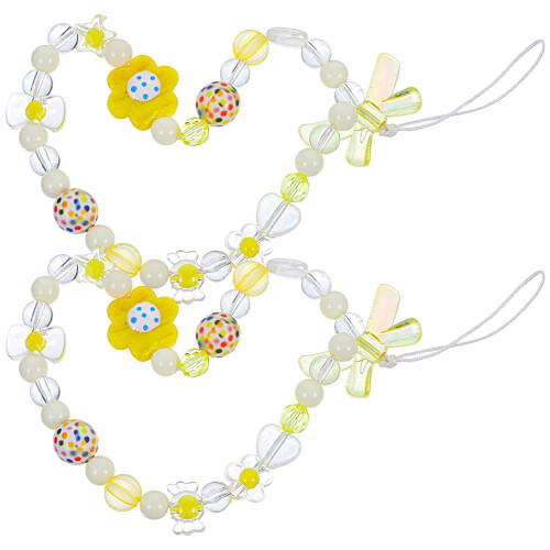 6Pcs Yellow Beaded Phone Charm Strap Durable Decorative Phone Lanyards