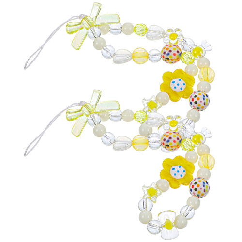 6Pcs Yellow Beaded Phone Charm Strap Durable Decorative Phone Lanyards 1