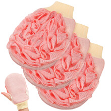 3St Zachte Dubbele Exfoliërende Want Pink Voor Huid En Lichaam