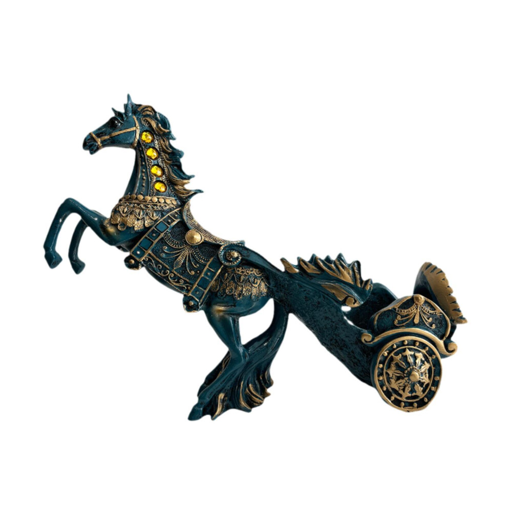 (Horse Pull cart Blue, 44x14x22m) Stable Animal Statue Wine Bottle Holder Elegant Resin Wine Rack Table-image-OPC-PM86YFZ-NEW