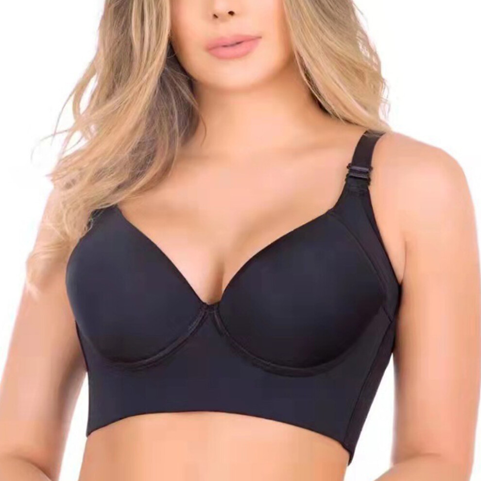 (Black D, 36) Women Deep Cup Bra Fat Shapewear Back Closure Full Coverage Gym-image-OPC-PM86Z5M-NEW