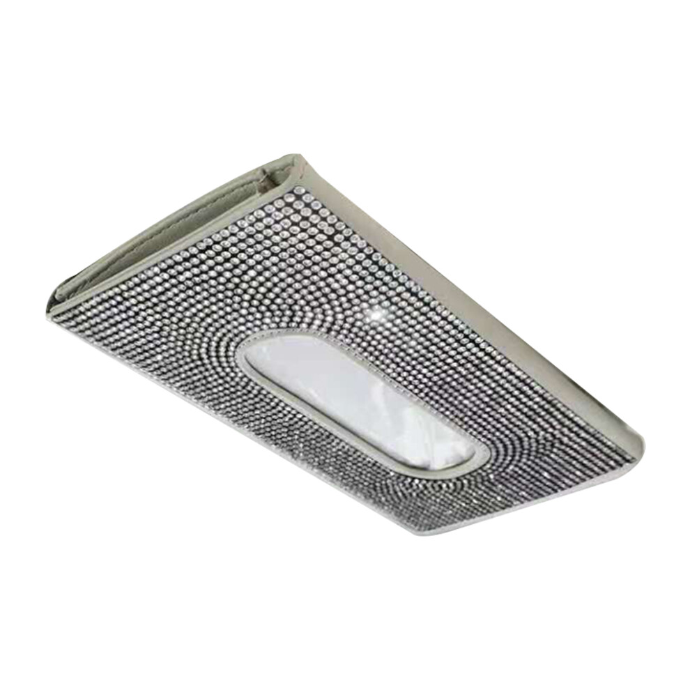 (BeigeWhite) Paper Box Napkin Holder Car Supplies Leather Rhinestone Compact Size-image-OPC-PM87GBG-NEW