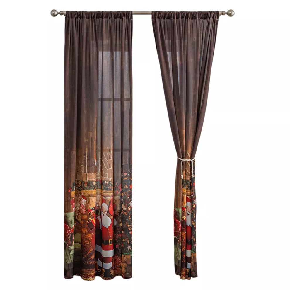 (brown, 132x241) Stylish Cartoon Print Sheer Curtains For Christmas Bedroom Cute-image-OPC-PM88CBG-NEW