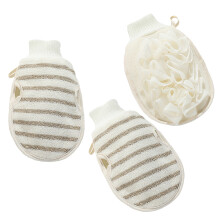 3Pcs Linen Body Wash Gloves Beige Shower Exfoliating Bath Scrub Mitts