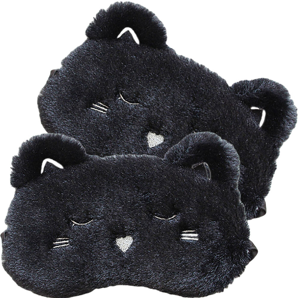 Aboofan Black 2Pcs Plush & Satin Kids Eye Mask For Sleeping Travel Sleep Cover