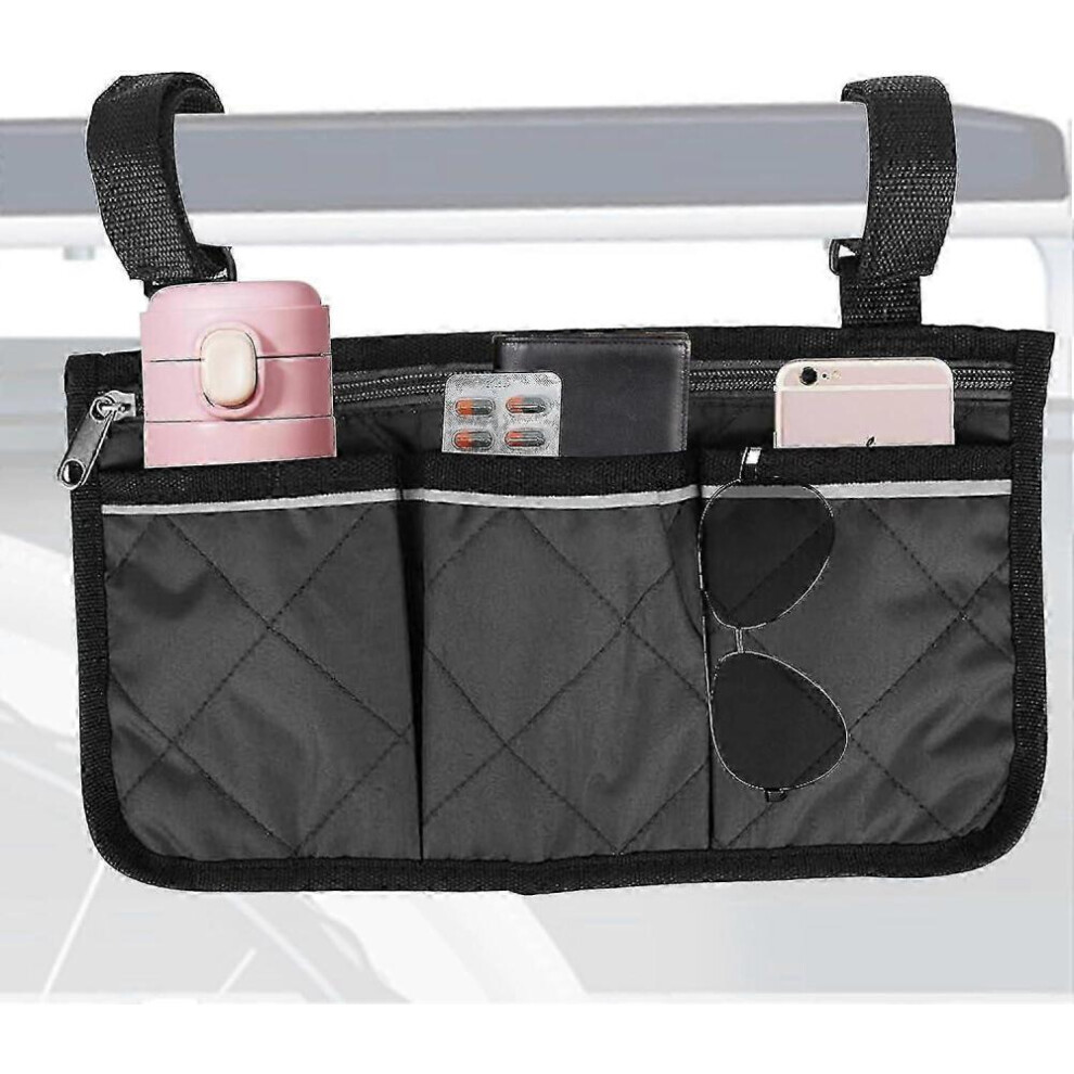 (Black)Electric Wheelchair Mobility Scooter Universal Armrest Side Waterproof Storage Bag With Pockets 9022594238677