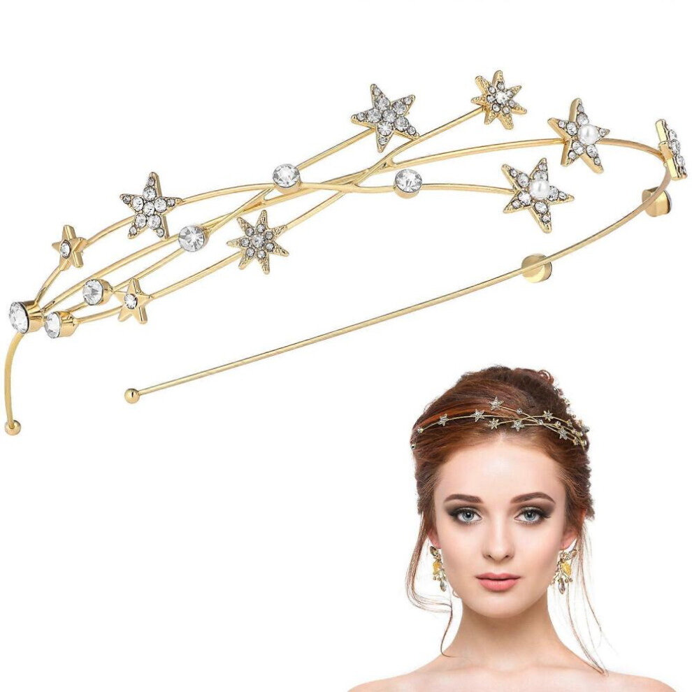 Gold Star Headband Women Tiara Decorative Hair Accessory Star Shape Crown Bridal Headpiece For Weddings 1Pcs 9022594239568