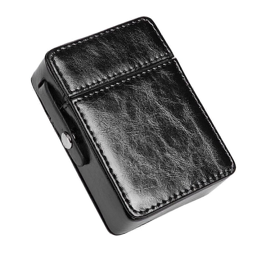 (Black)Portable Pu Leather Cigarette Case With Lighter Holder, Anti-Scratch Flip Tobacco Pouch 9022594239988