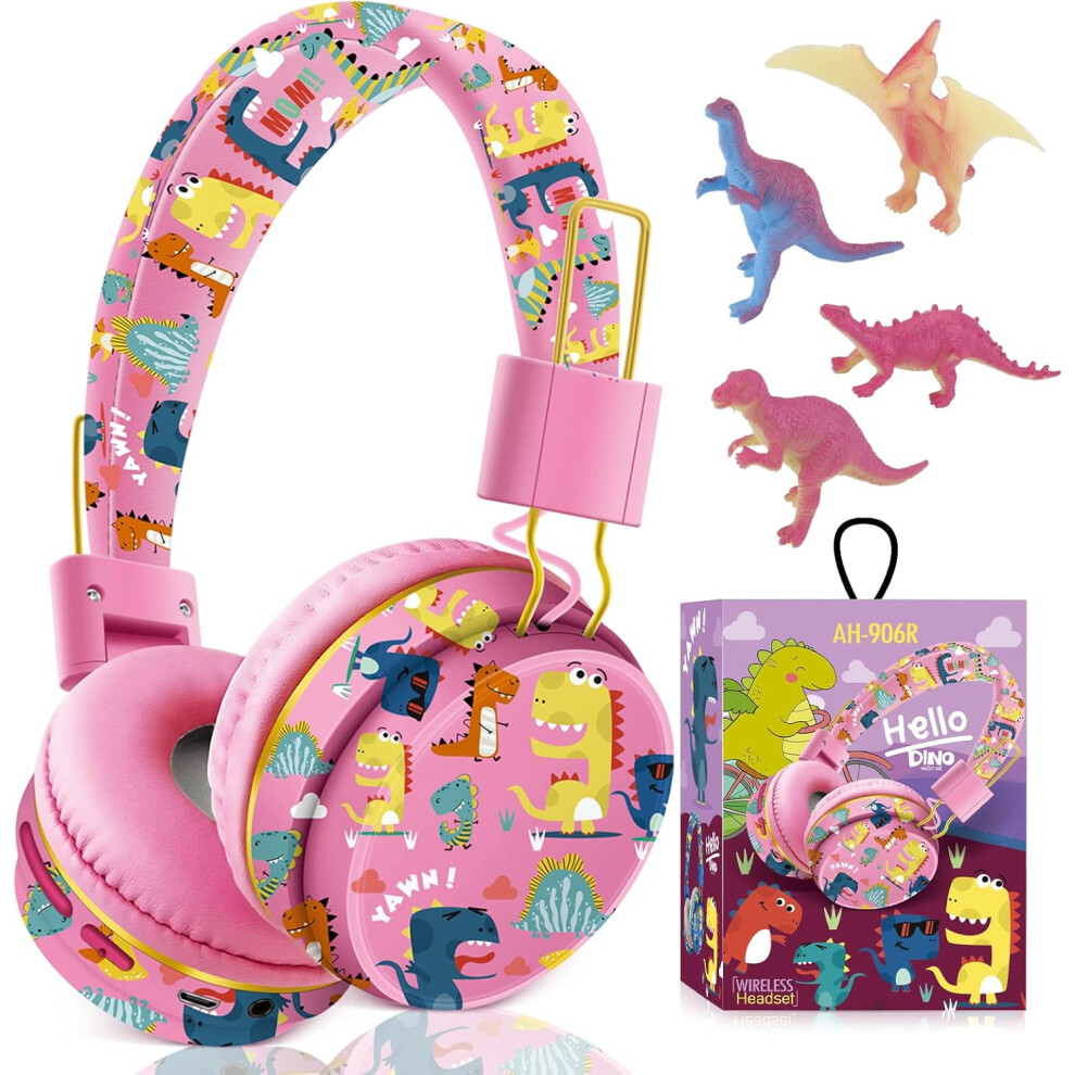 (Pink Dino) Headphones For Girls Kids For School, Kids Bluetooth Headphones With Microphone & 3.5Mm Jack, Teens Toddlers Wireless Headphones With 9022594240373
