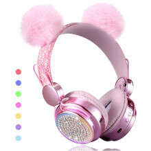 (Pink)Wireless , LED Light up Color Changing Girls Bluetooth Headsets with MIC, 10 Hours 5.0 Bluetooth Headphones for School, Christmas (Pink)