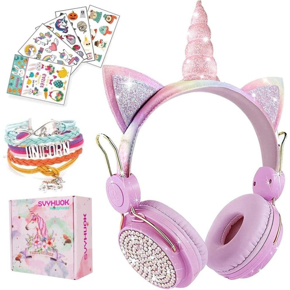 (Pink) Kids Bluetooth Headphones For Girls, Wireless Headphones With Microphone For Teens, Safe Volume Limited 85Db Pom Cat Ear Overear Headset H 9022594240601