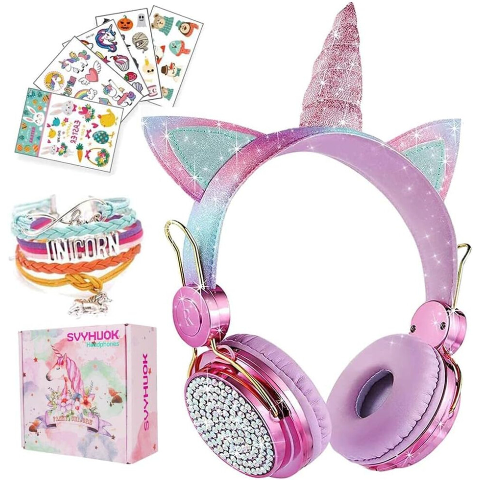 (Rosepink) Kids Bluetooth Headphones For Girls, Wireless Headphones With Microphone For Teens, Safe Volume Limited 85Db Pom Cat Ear Overear Heads 9022594240625