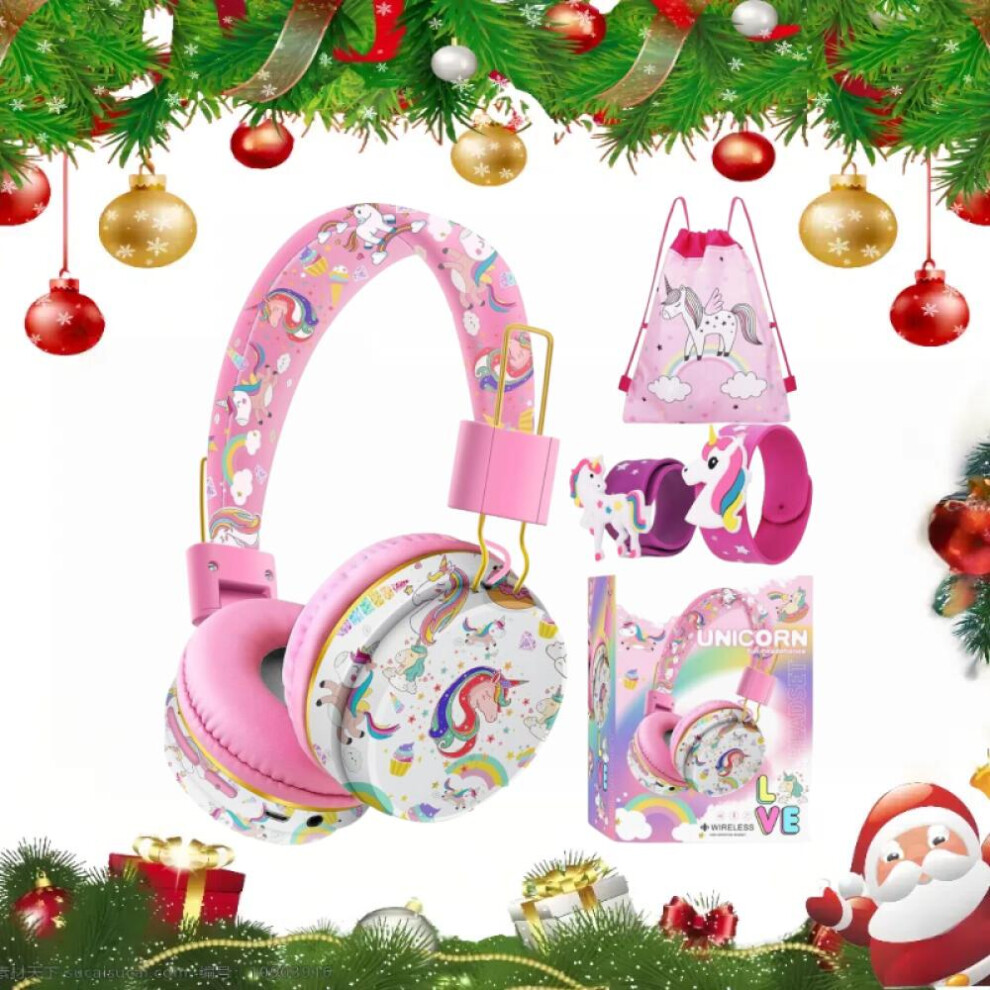 (Pink)Christmas Gifts Bonus Box Headphones For Girls Kids For School, Kids Bluetooth Headphones With Microphone & 3.5Mm Jack, Teens Toddlers Wir 9022594240908