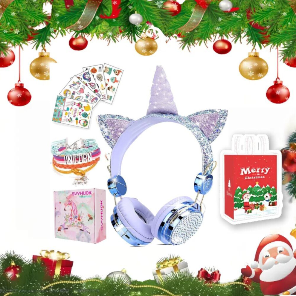(Blue)Christmas Gifts Bonus Box Kids Bluetooth Headphones For Girls, Wireless Headphones With Microphone For Teens, Safe Volume Limited 85Db Pom 9022594241127