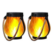 Solar-Laternen mit flackernder Flamme, Gartenbeleuchtung mit doppelter Ladefunktion (USB & Solar), wasserdichte Hängelaterne für den A
