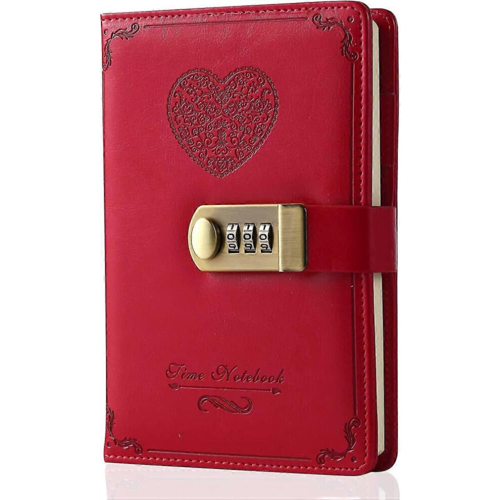(Claret-B6)Diary With Lock For Girls - Leather Password Locking Journal Cute Secret Diaries Notebook With Combination Lock For Women Adults B6 Si 9022594242384