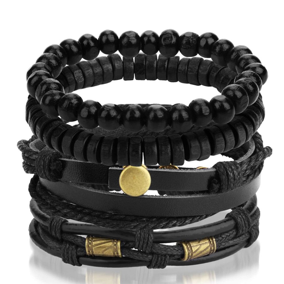 Set Of 4 Leather Bracelet Men's Braided Wide Bracelets Black Punk Goth Rock Skull Bracelet Men Cuff Bead Bracelet Set Gothic Decorative Boys Adju 9022594243466