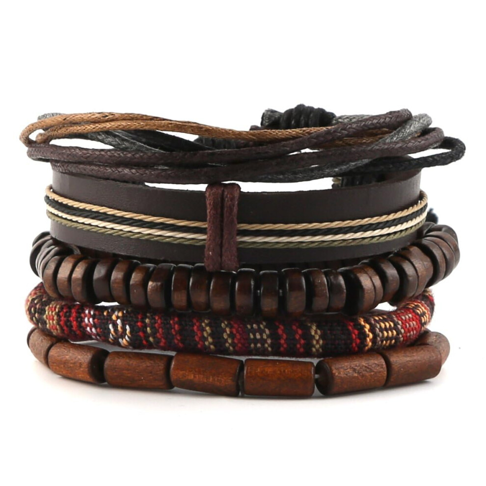 (Classic)Wrap Bracelets Men Women Hemp Cords Wooden Beads Ethnic Tribal Bracelets Leather Bracelets Bracelets 9022594243473