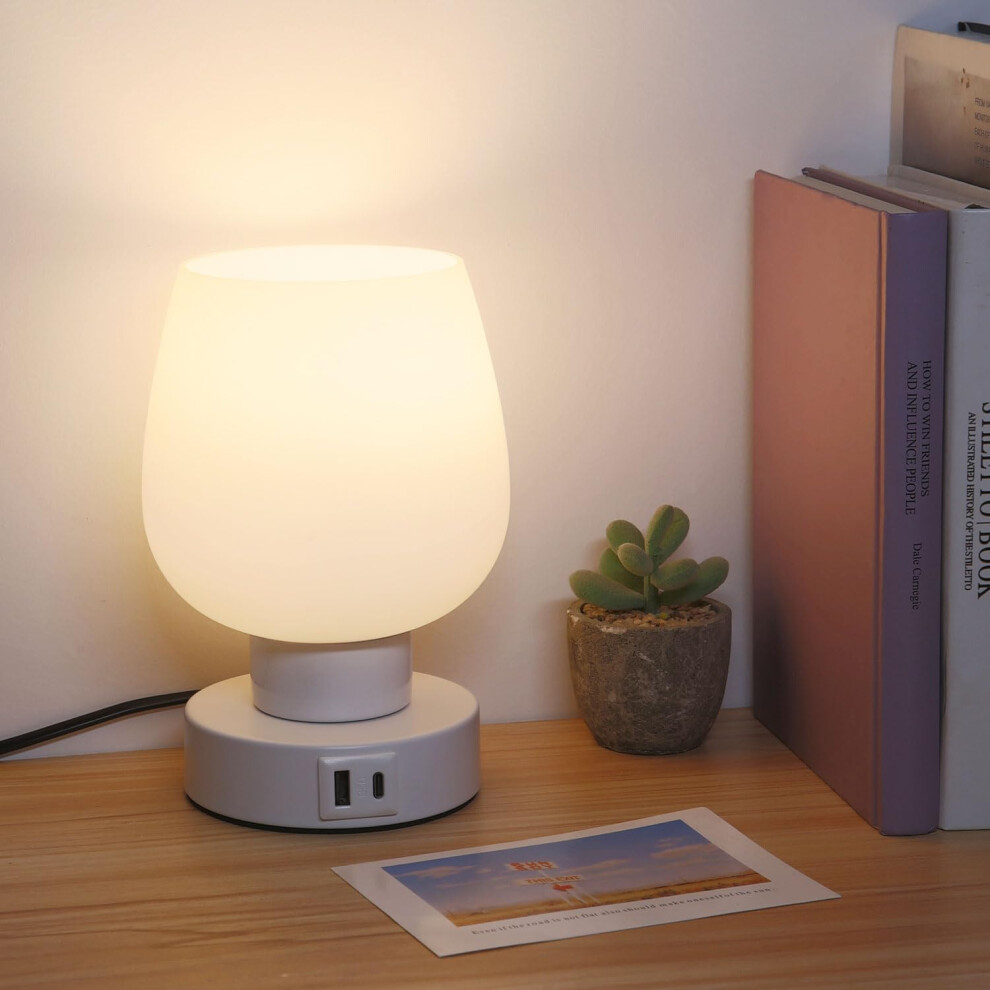 Bedside Lamps Desk Modern Portable Table Lamp For Bedroom Children Reading Bedside Table Lamp 3 Temperatures With Usb C And A Ports, Milky White 9022594244593